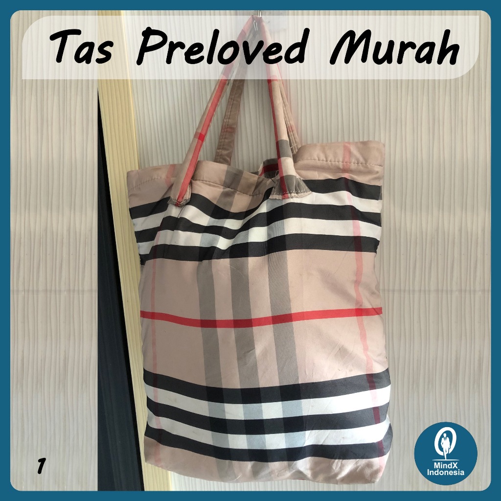 Preloved Tas Fashion Wanita Warna Krem List Hitam-Putih (Preloved/Second/Bekas)