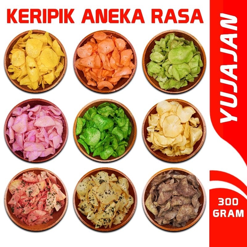 

300 Gram KERIPIK SINGKONG RENYAH KRISPI 36 RASA By Yujajan Snacks Keripik Singkong Kriwil Pedas Gurih