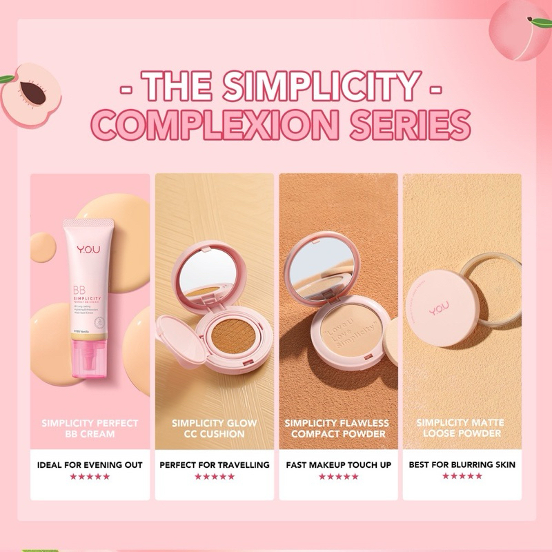 YOU Simplicity Series | Matte Loose Powder | Bedak Tabur 6.8g | Peach Blossom | 4D Hyaluronic Acid |