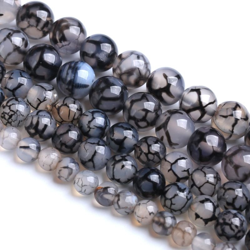 Manik Batu Dragon Vein Petir Sisik Naga Hitam 4-14mm