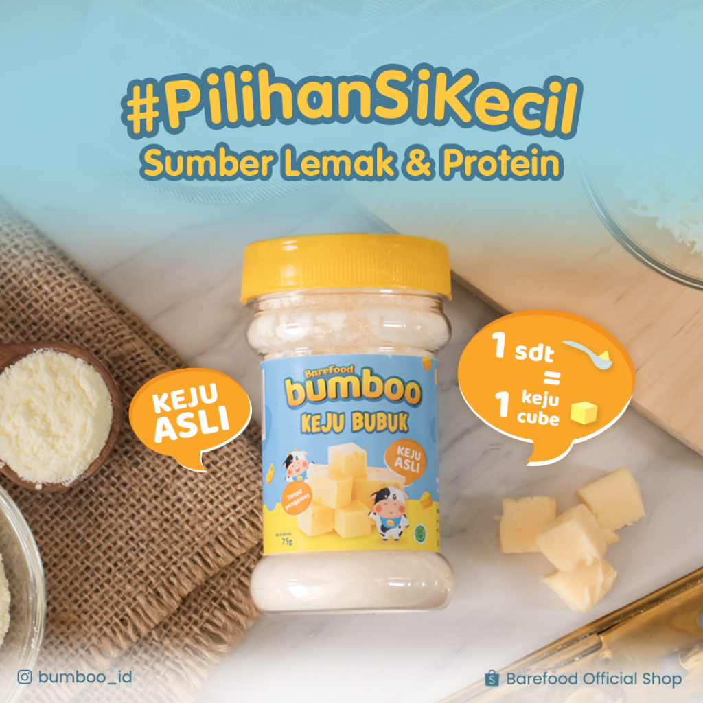 

BUMBOO Keju Bubuk Asli - Keju Anak - Sumber Lemak & Protein Tanpa Pengawet - No MSG - Bahan Alami