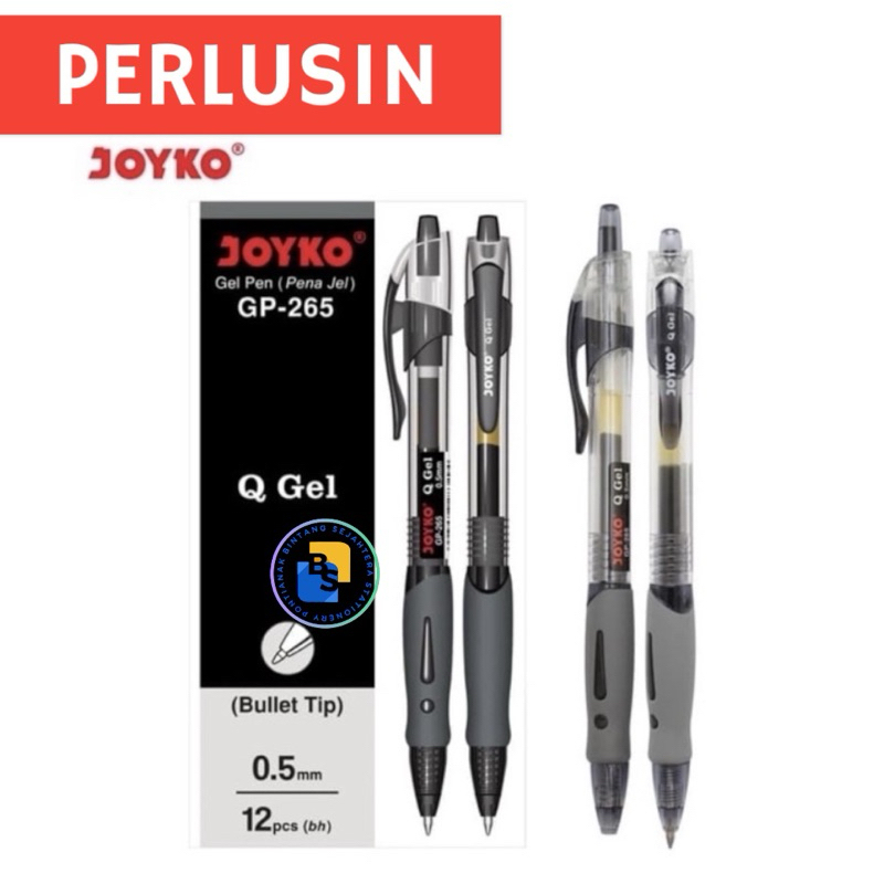 

12 Pcs - Gel Pen 0,5mm Pulpen Pena Joyko GP-265 Q HITAM