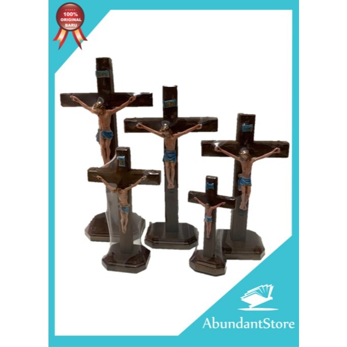 Salib Duduk Katolik bahan Kayu Jati - Salib Meja Kayu Korpus - Pajangan - Dekorasi Meja