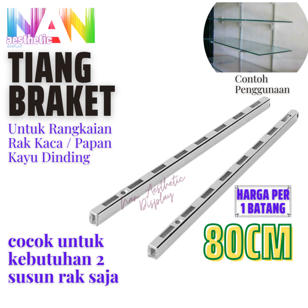 Rel tiang braket untuk pembuatan rak dinding kaca kayu gantungan dinding tokobaju toko etalase dll