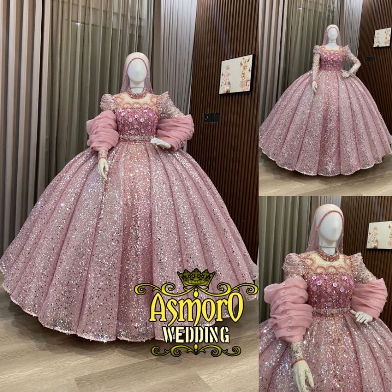 Gaun pengantin premium sequin / gaun pengantin mewah / gaun pengantin muslimah / baju pengantin wani