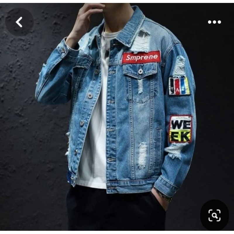 JAKET JEANS GAMBAR JAKET JEANS SANDWASH PRINTING JAKET JEANS PRINTING SUBLEM