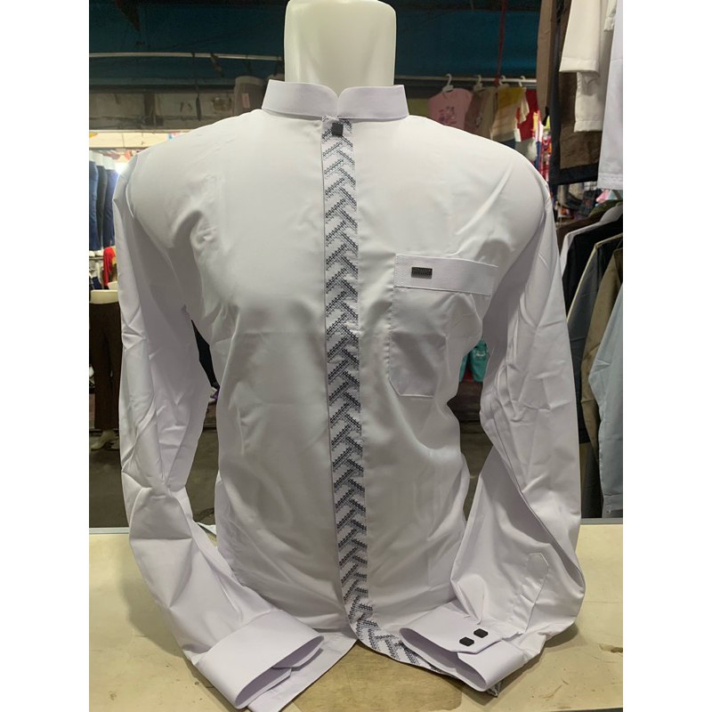 baju koko alwafa putih bordir