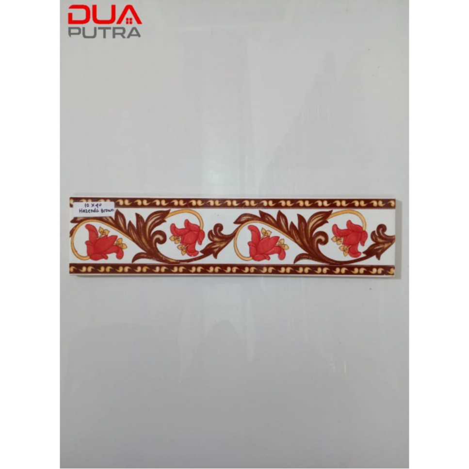 LIST KERAMIK 10 x 40 HAZENDA BROWN/ LIST KERAMIK DINDING MOTIF BUNGA MERAH DAUN COKLAT/ LIST DINDING