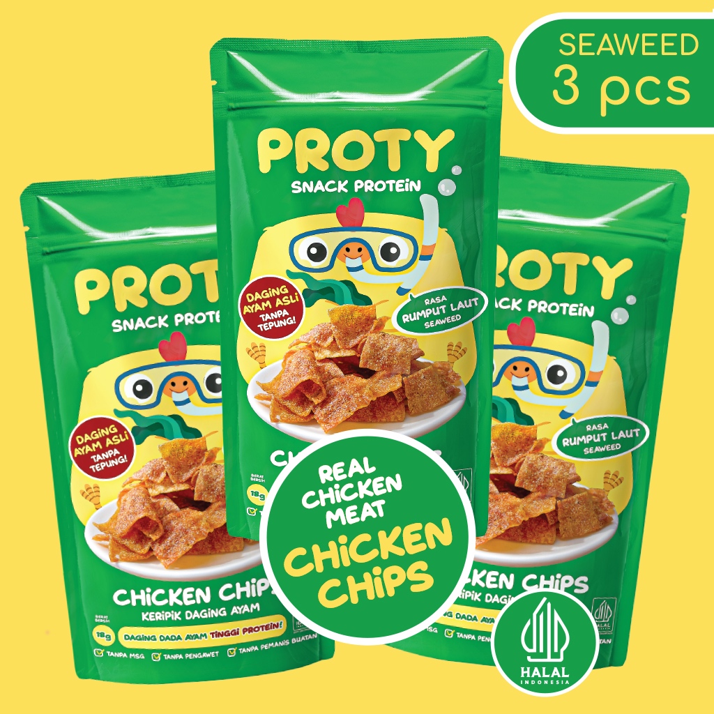 

PROTY Snack Rumput Laut Seaweed Cemilan Tinggi Serat dan Protein Chicken Chips (Bundle 3 pcs)