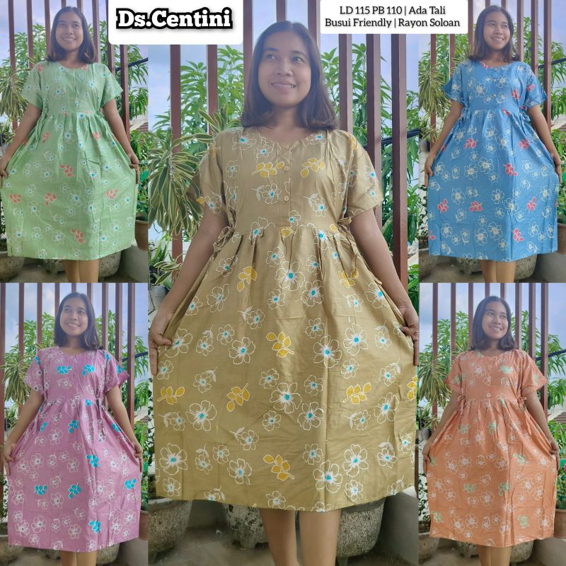 Daster Centini JUMBO Busui Tali Samping Bahan Adem Soloan