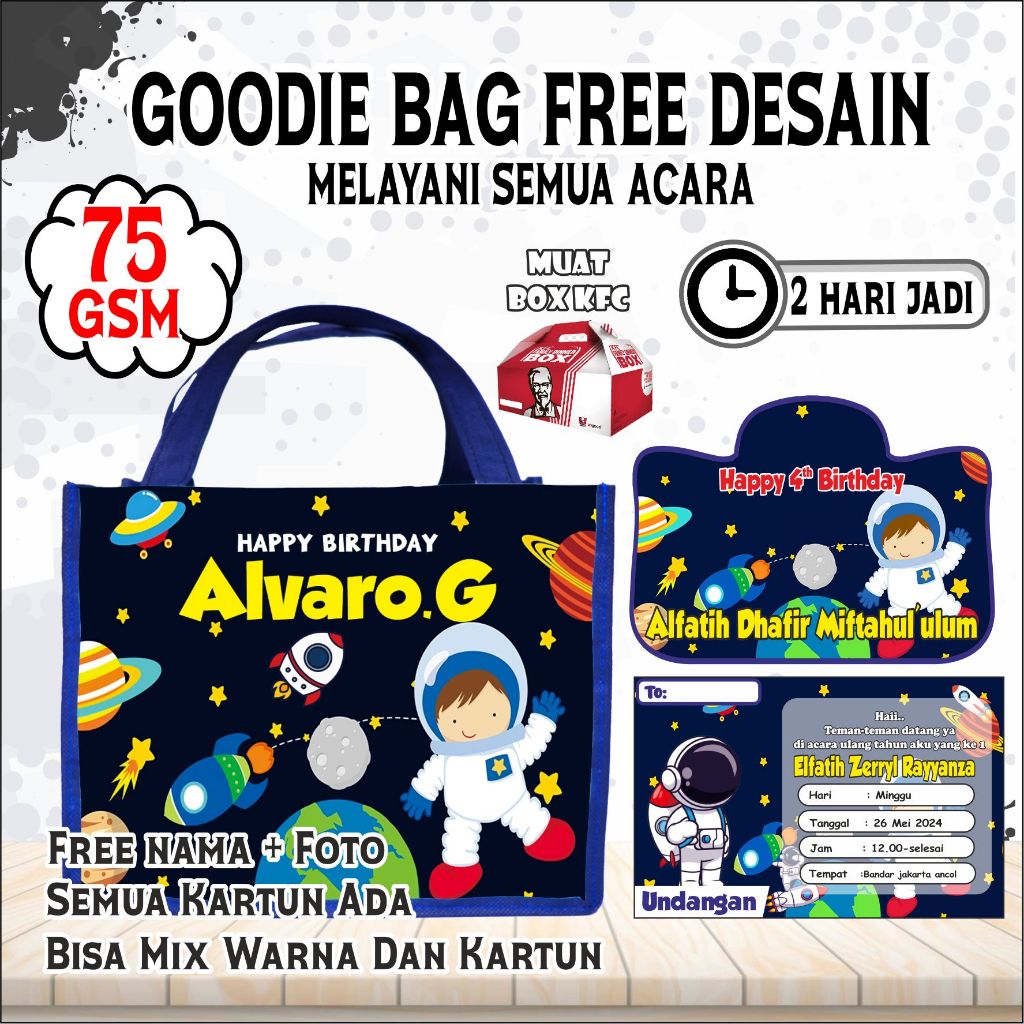 

TAS JINJING BERGAMBAR ASTRONOT/GOODIE BAG PAKET HEMAT/FREE DESAIN/GOODIE BAG/GOODIE BAG ULANG TAHUN