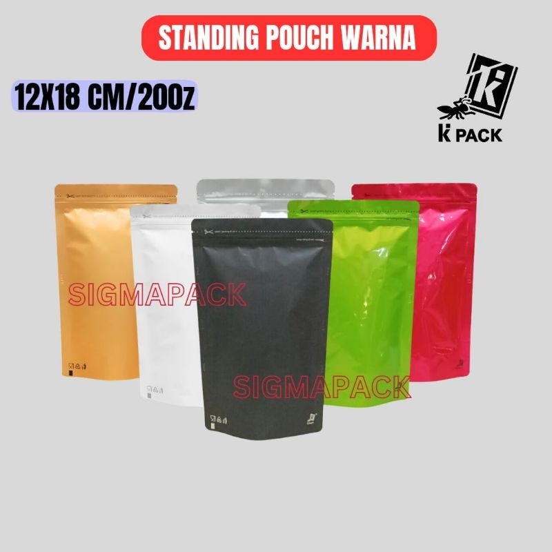 STANDING POUCH 12X18 CM KPACK WARNA WARNI KEMASAN SNACK/KOPI/CEMILAN