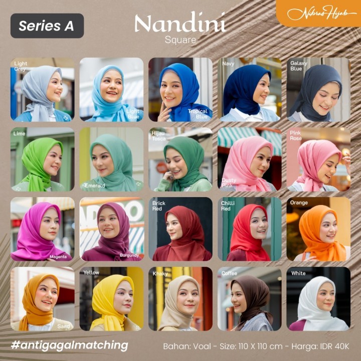 HIJAB NIBRAS NANDINI KLIM 1 / KERUDUNG SEGI EMPAT / HIJAB NIBRAS ORI BRANDED / JILBAB SEGI EMPAT TER