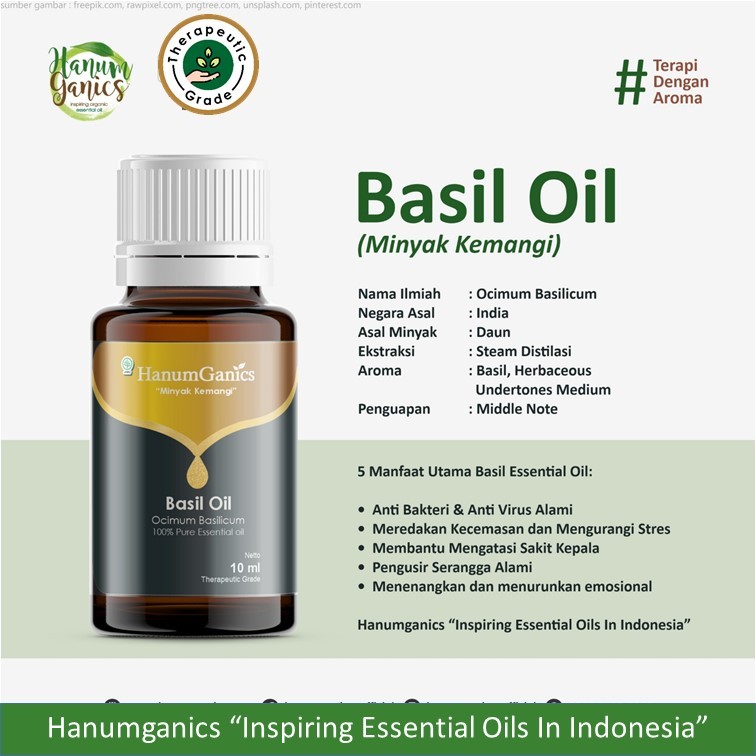 HANUMGANICS - BASIL essential oil minyak kemangi 100% murni essensial aromaterapi atsiri pure nature
