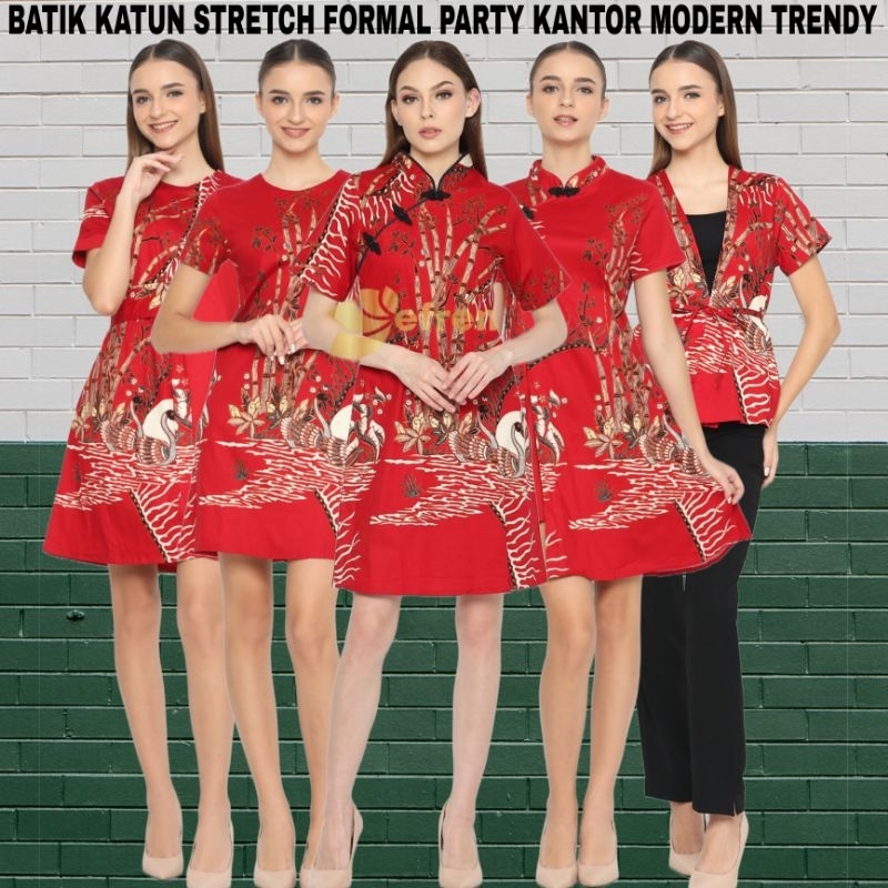 DRESS BATIK MURAH VN996 / DRESS BATIK KANTOR / SERAGAM BATIK 205