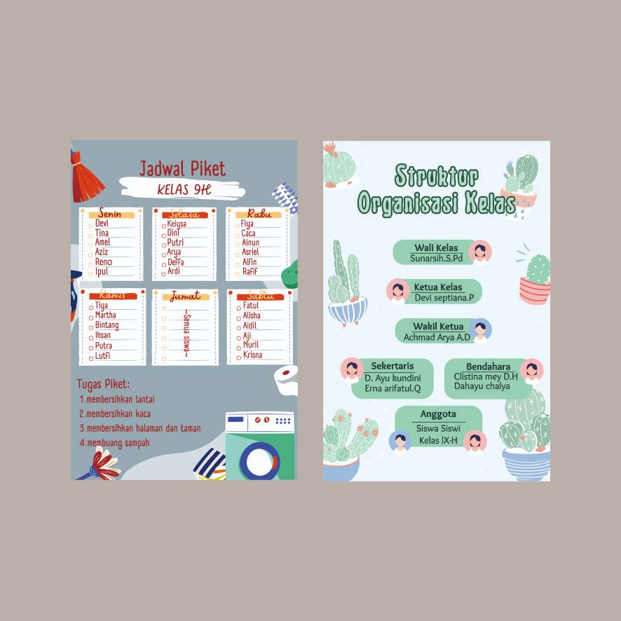 

banner susunan organisasi kelas , jadwal piket , jadwal pelajaran , dl (ukuran 90x60)