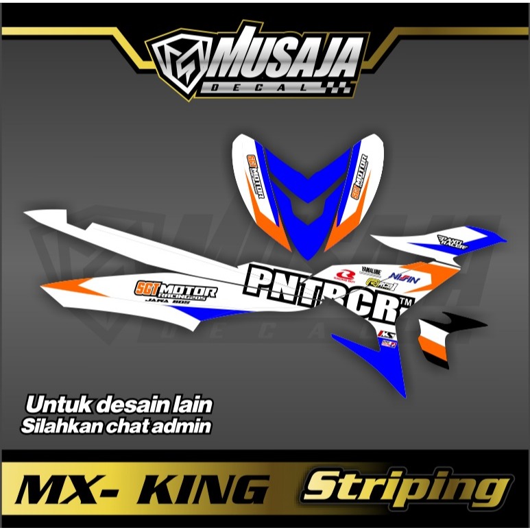 Stiker Striping mx king 150 putih biru oren kombinasi full body