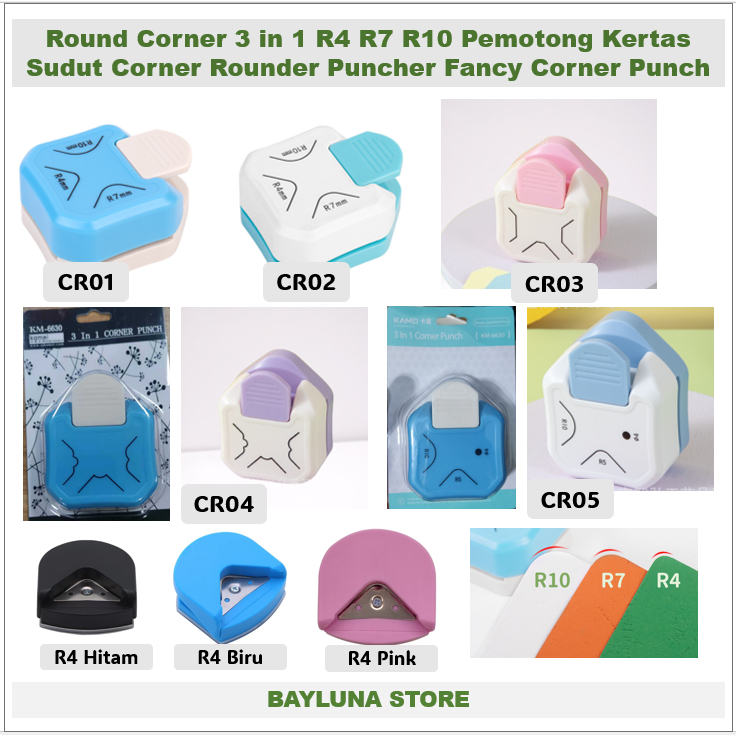 

Round Corner 3 in 1 R4 R5 R7 R10 Pemotong Kertas Sudut Corner Rounder Puncher Corner Punch 4mm single hole