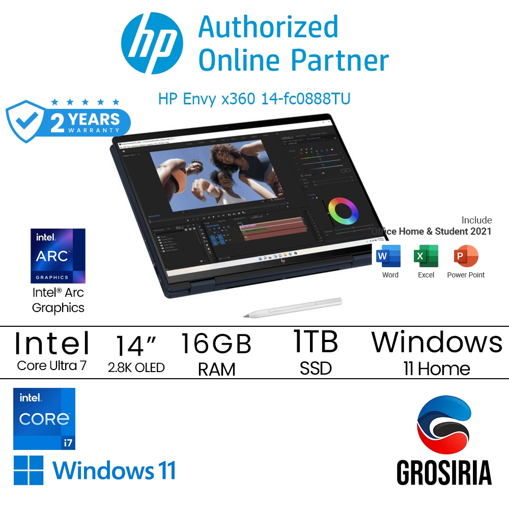 HP Laptop ENVY X360 14 FC0888TU Intel Ultra I7 155U 16GB 1TB SSD 14" 2.8K OLED Touch W11 Blue 9W3G5P