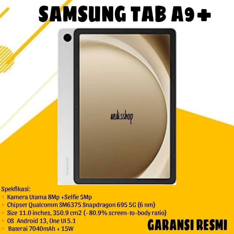 SAMSUNG GALAXY TABLET A9+ RAM 8/128GB jaringan 5G/DUKUNG SIM CARD+WIFI GARANSI RESMI SAMSUNG