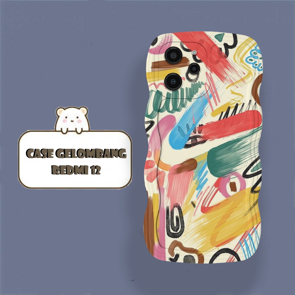 Softacase Gelombang Untuk Xiaomi Redmi 12 Motif Estetik Softcase Protac camera Silikon Hardcase Case
