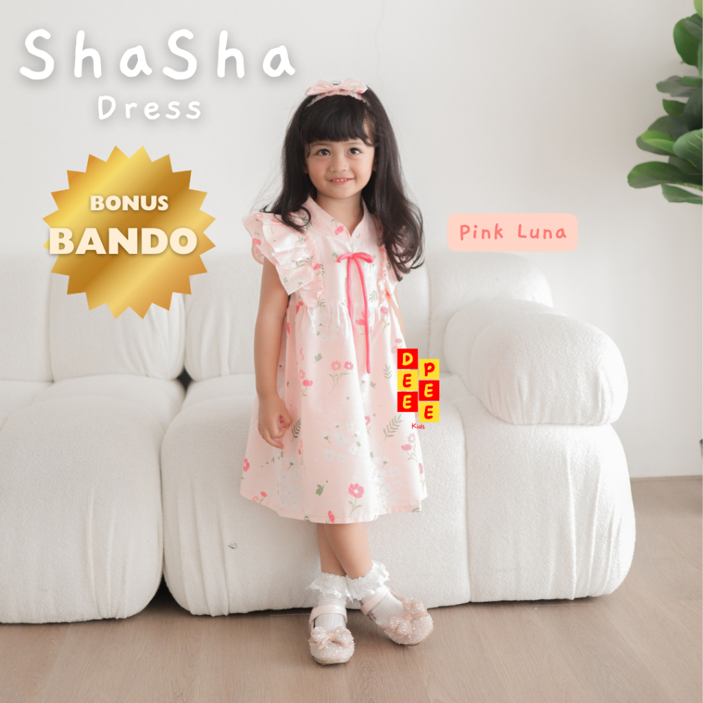 [Flash Sale Jan] Shasha dress anak perempuan umur 1 2 3 4 5 6 7 8 9 10 tahun bahan katun jepang warn