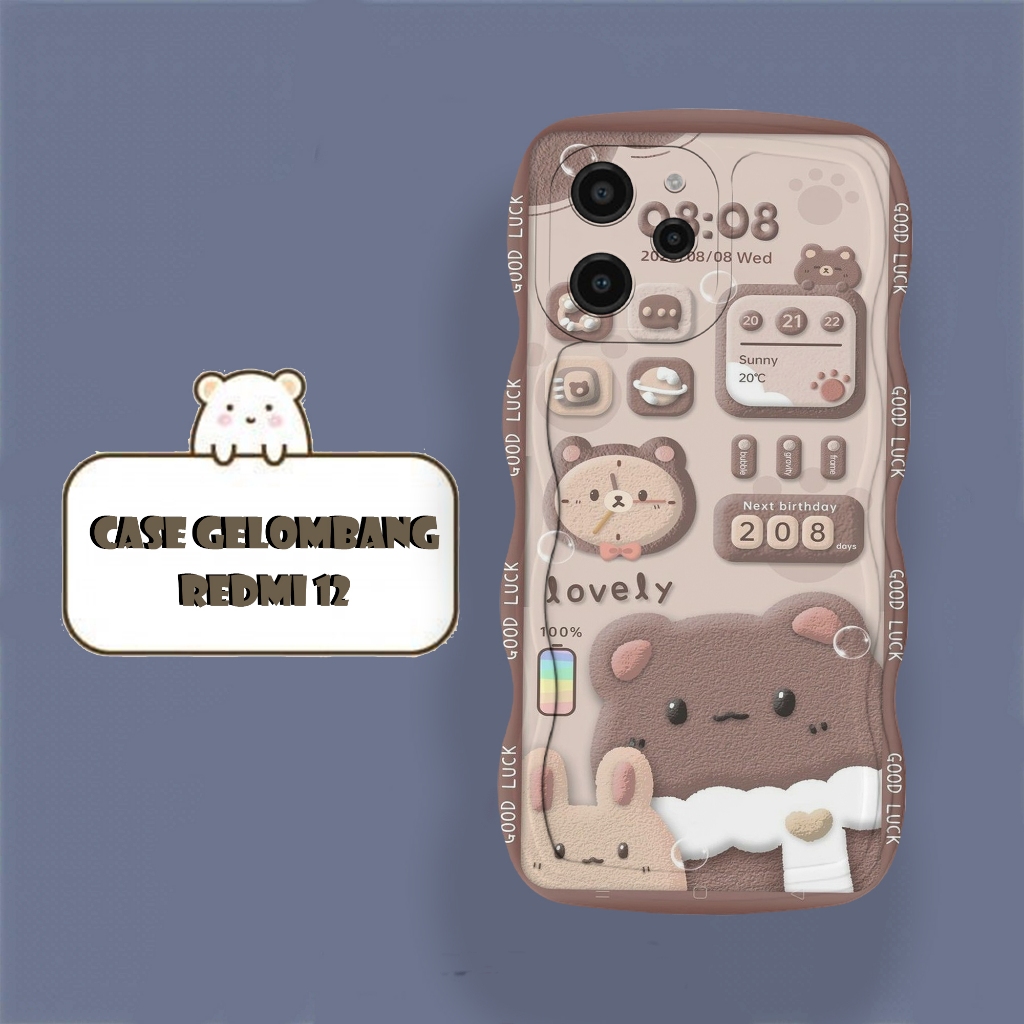 Softacase Gelombang Untuk Xiaomi Redmi 12 Motif Kartun Bear Protac camera Silikon Hardcase Case Pro 