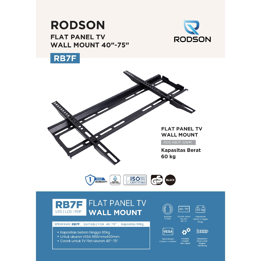Rodson RB7F Bracket TV Monitor 40 - 75" inch Fixed breket 45inch 55 inch 65 inch