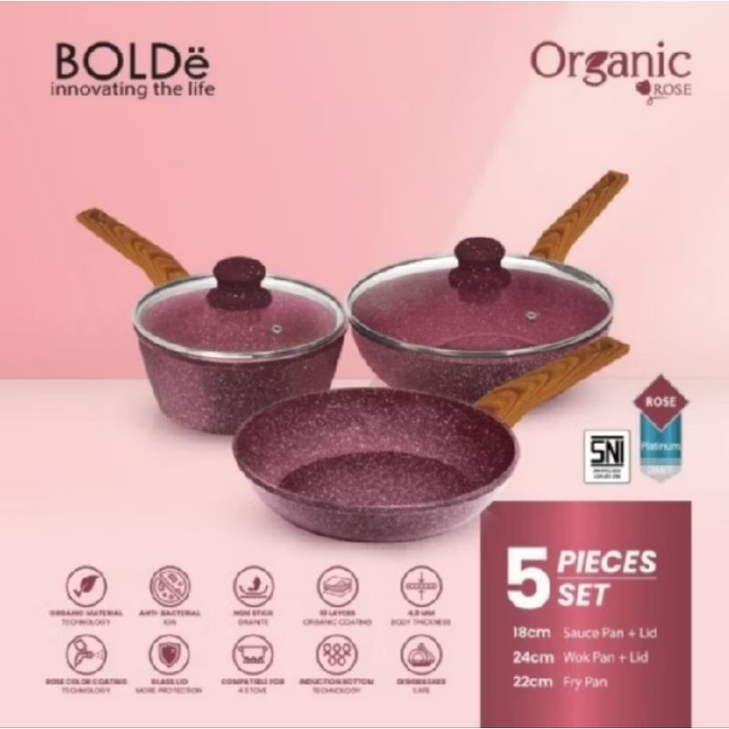 Bolde Organic Rose Pan Set 5pcs - Pan Anti Lengket