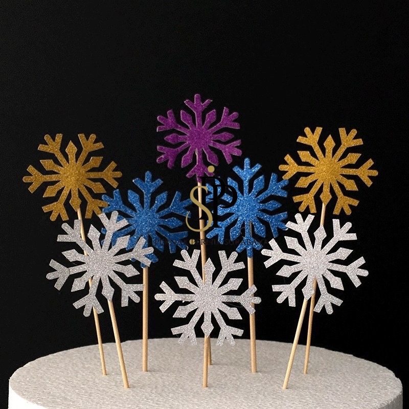 [1 SET ISI 10] HIASAN KUE TART SNOWFLAKES SALJU FROZEN KEPINGAN SALJU CAKE DECORATION TOPPER KUE TAR