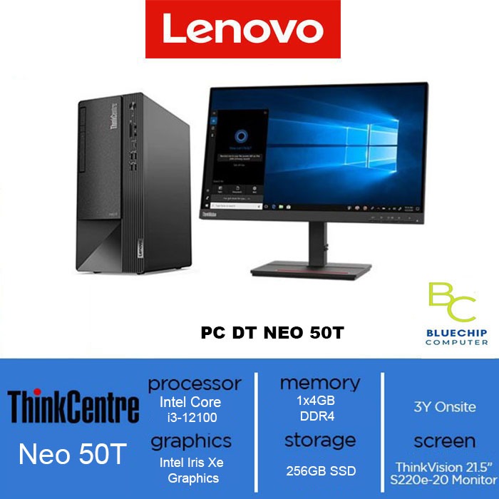 PC DT NEO 50T i3-12100 4GB DDR4 256GB SSD LED 21,5" - DOS