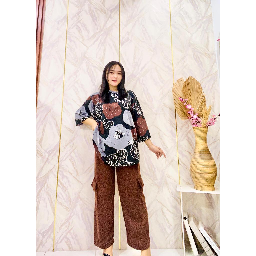 HS | ONESET KAOS LANICHA / SETCEL WANITA PREMIUM / SETELAN KAOS OVERSIZE LANICHA