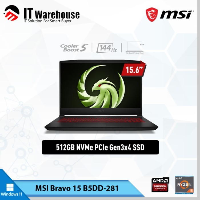 MSI BRAVO 15 B5DD-281 RYZEN 5-5600H 8GB/512GB/RX5500M/Win11 Home