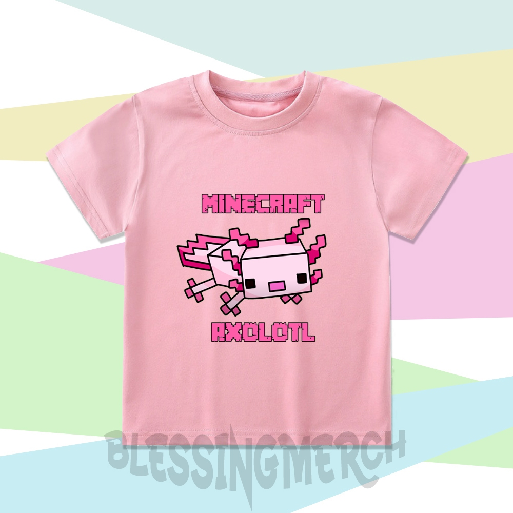 Baju Kaos Atasan Anak Unissex Motif Minecraft Axolotl