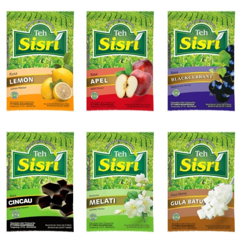 

Sisri teh instant sachet 8 gram Lemon Apel Blackcurrant Cincau Gula Tebu Melati terlaris