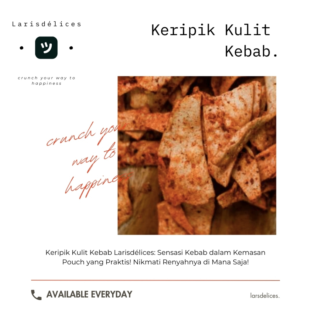 

Keripik Kulit Kebab Renyah Kemasan Pouch - Cemilan Gurih & Praktis