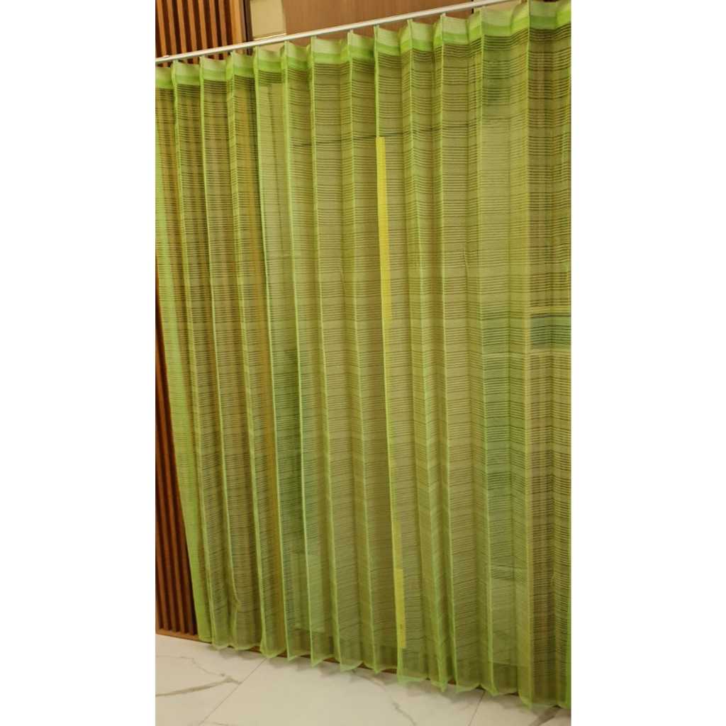 GORDEN VITRASE HIJAU TRANSPARAN MINIMALIS VITRASE TIPIS MOTIF GARIS MODEREN ELEGAN
