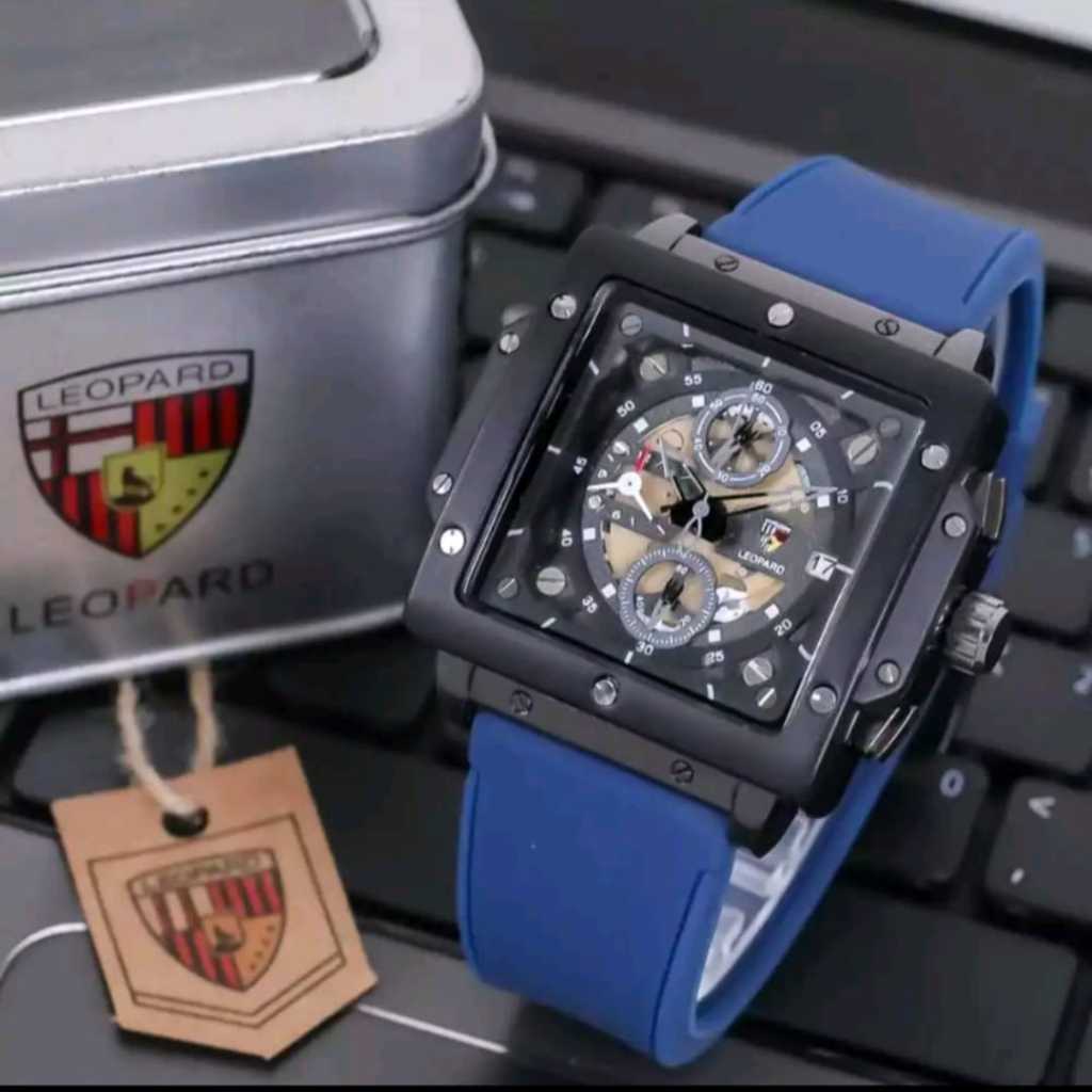 Jam tangan Pria Leopard 8831 tali karet kotak tanggal chrono aktif analog original