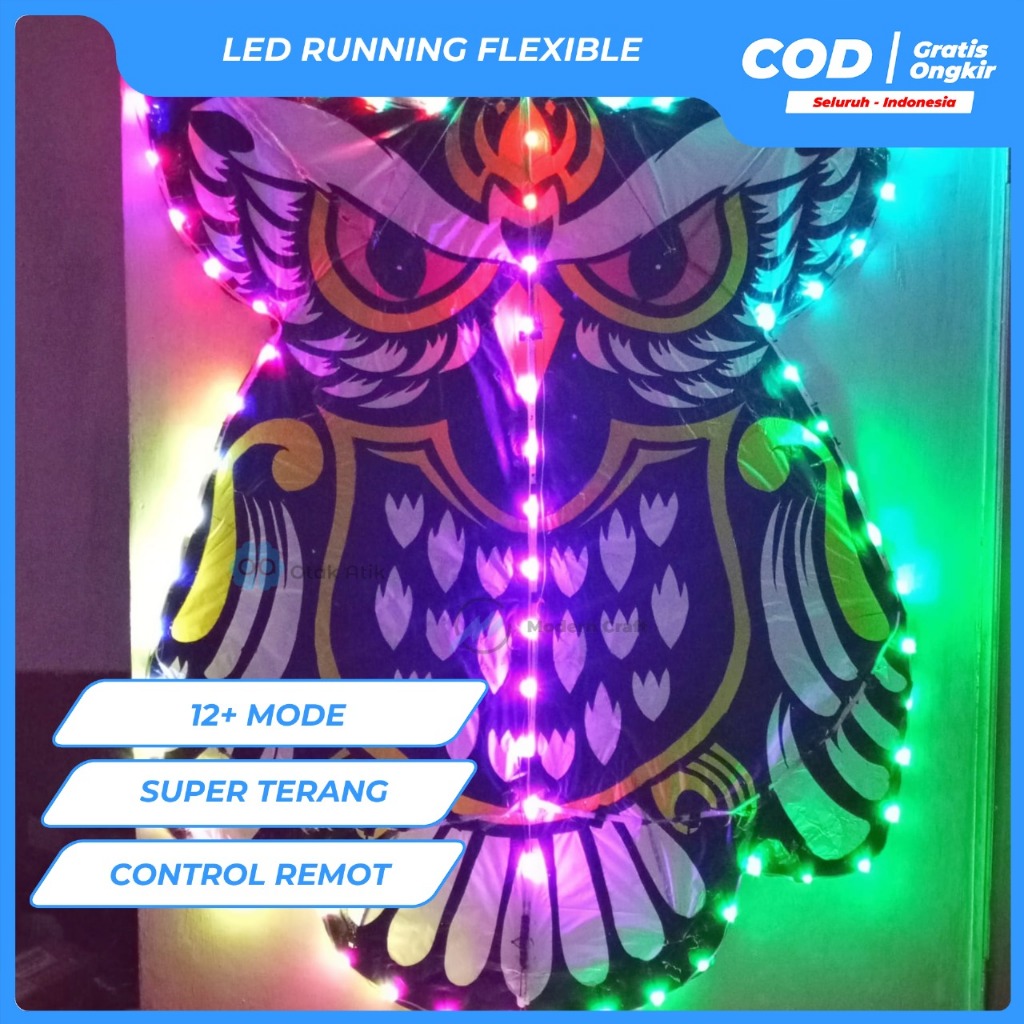 Lampu layang-layangan LED running flexible baterai cas control remot & HP [panjang 5m -10meter]