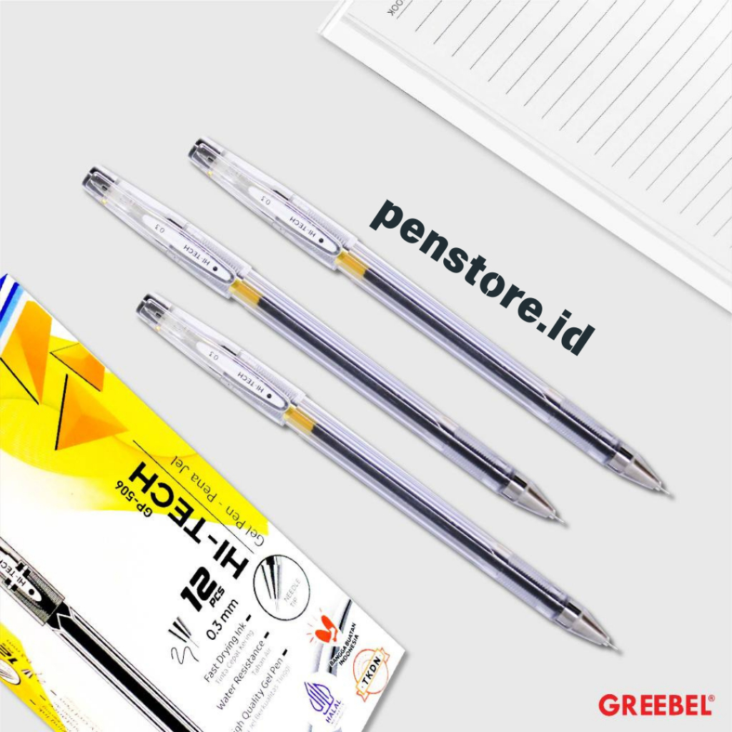 

(pcs) Pulpen Greeble Hi-Tech GP-506 0.3 mm Hitam dan Biru / Bolpen Gel HiTech - Tulisan halus, Nyaman Digenggam