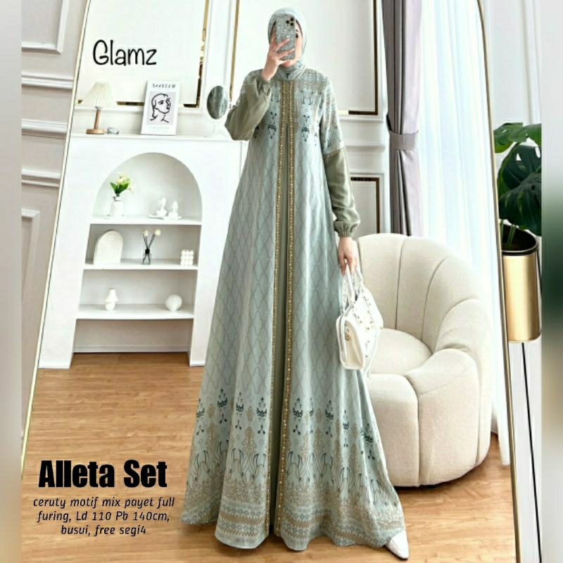 GAMIS PESTA MEWAH ELEGAN ALETTA SET HIJAB  / GROSIR BUSANA SURABAYA / TERMURAH / TERLARIS / COD BAYA