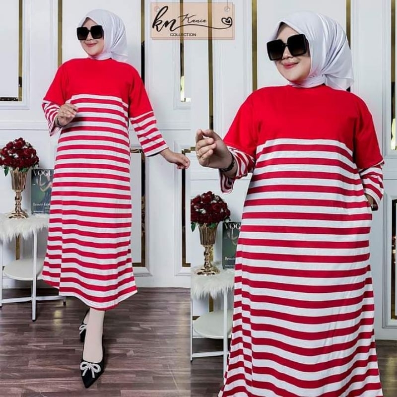 MIDI DRESS MERAH PUTIH // EVELINA DRESS SALUR BY JEVANNI