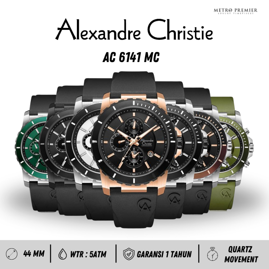 Jam Tangan Alexandre Christie Pria AC6141 AC 6141 MC Analog Rubber Strap Original & Garansi Resmi 1 