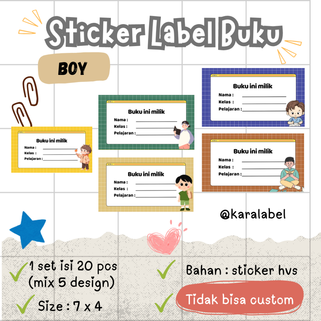 

20 Pcs Sticker Mapel/ Book Label Sticker /Stiker label Nama Buku Pelajaran Sekolah /Stiker nama buku tempelan/Sticker Nama/ Label Nama