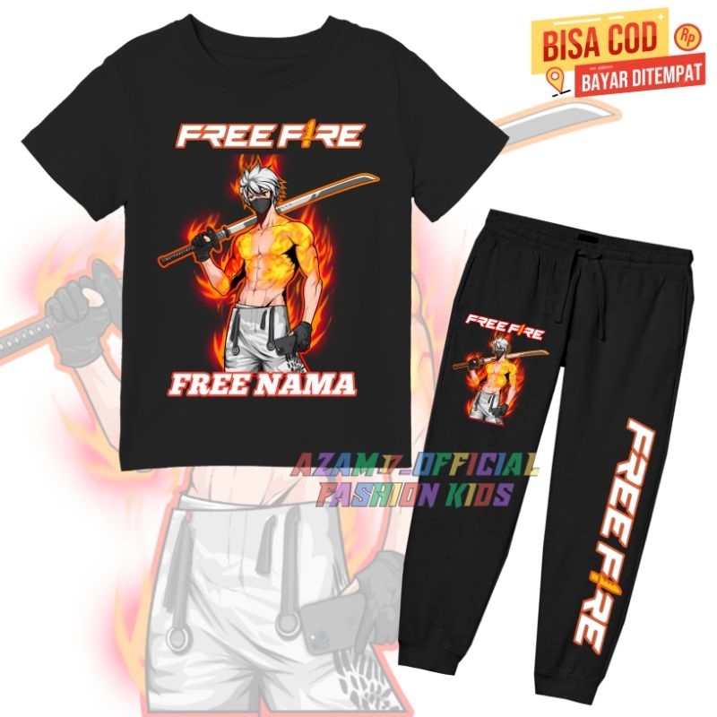 (FREE NAMA) KAOS JOGGER ANAK FF KARAKTER FREE FIRE VERSI PEDANG KATANA FREE NAMA / SETELAN ANAK KAOS