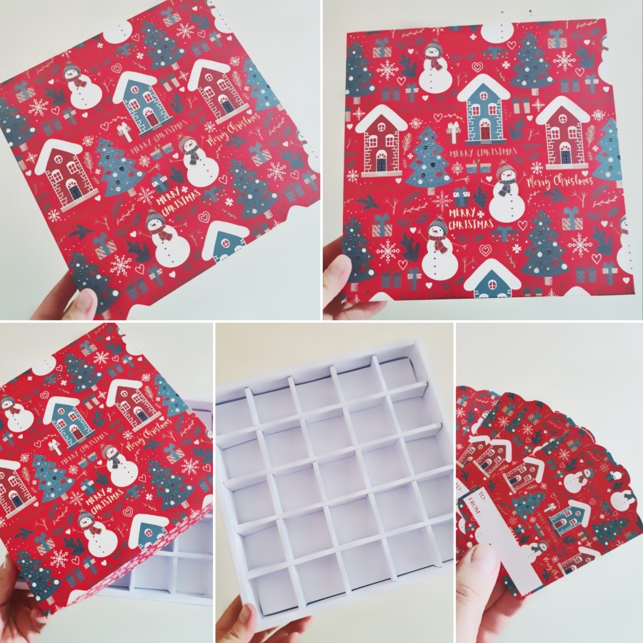 

(5pcs) Kardus Parcel Sekat 25 Hadiah Natal Box Hampers Nastar Cookies Motif Christmas 25x25x3cm