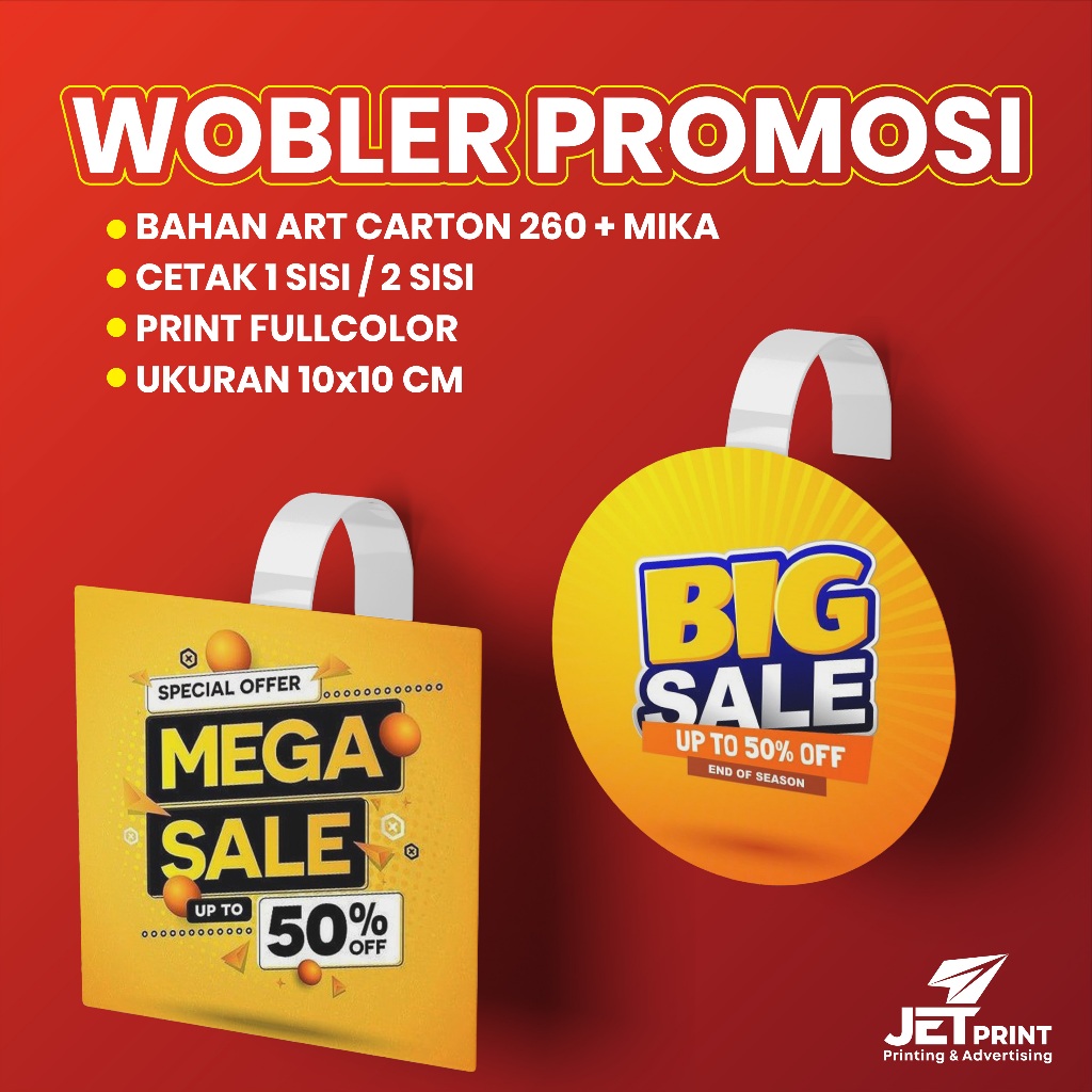 Wobbler Promosi / Cetak Wobbler / Wobler / Wobbler toko / gantungan promosi / Gantungan discount