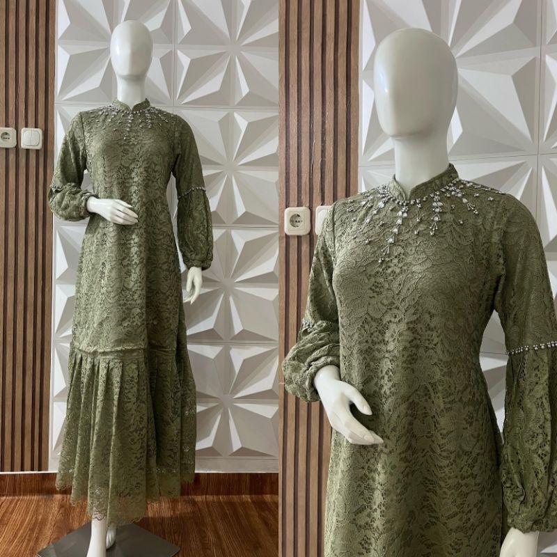 SM Kebaya / Gamis Brukat Katun Aliyah Payet Modern / Kebaya Pesta Mewah / Gamis Jumbo LD 120cm / Keb