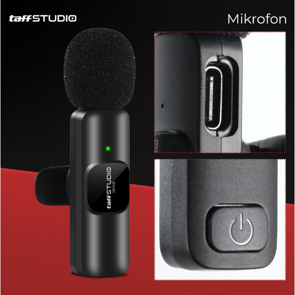 TaffSTUDIO Mikrofon Wireless - Microphone Wireless - Lavalier Portable Microphone USB Type C ORI