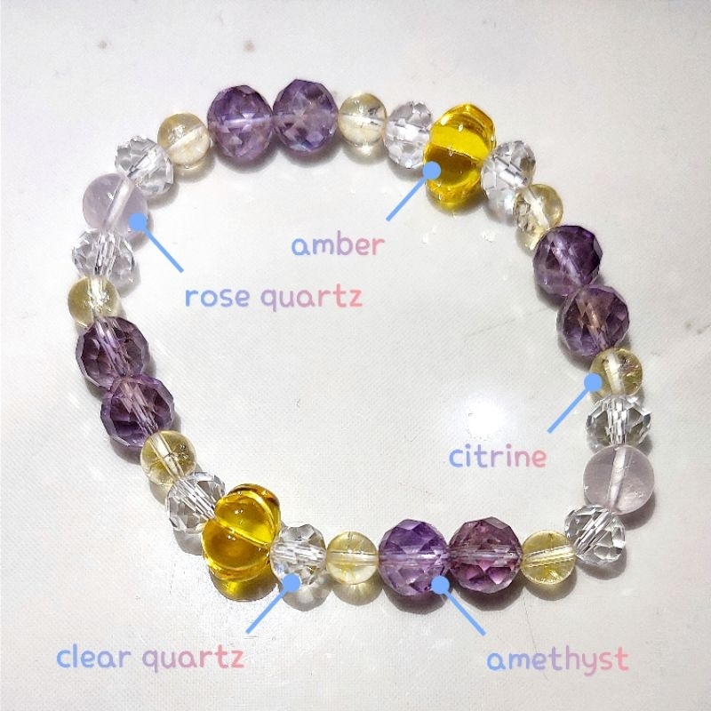 Gelang Kristal Batu Alam mix Amethyst Citrine Clear Quartz